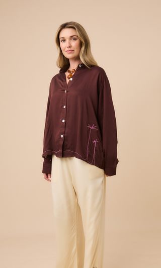 Long Sleeve Button-up Bamboo Shirt Coconut Husk PRE-ORDER