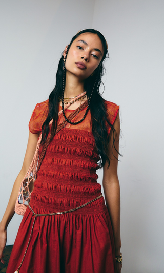 Strapless Mini Dress (Multi-Sze) - Burnt Orange